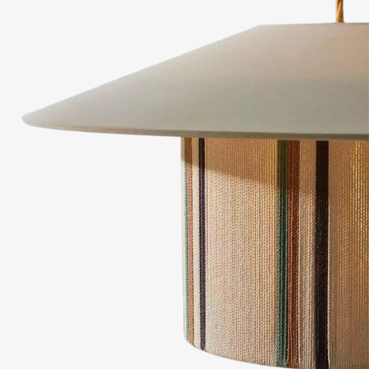 Handwoven edge detail of fabric pendant lamp