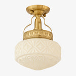 Afbeelding laden in galerijweergave, Beige embossed glass Art Deco ceiling light with brass finish