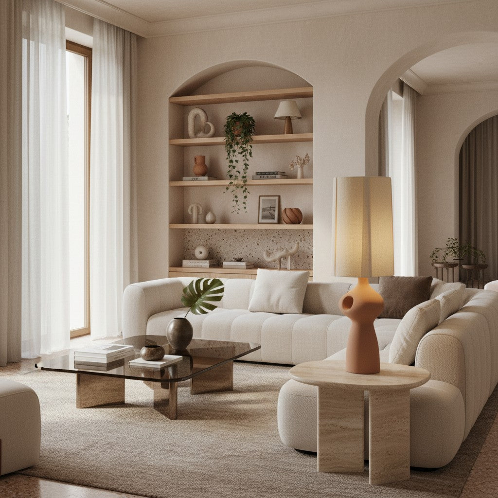 Pryssa keramische tafellamp met ivoorkleurige linnen kap - artistieke verlichting voor woonkamer of slaapkamer