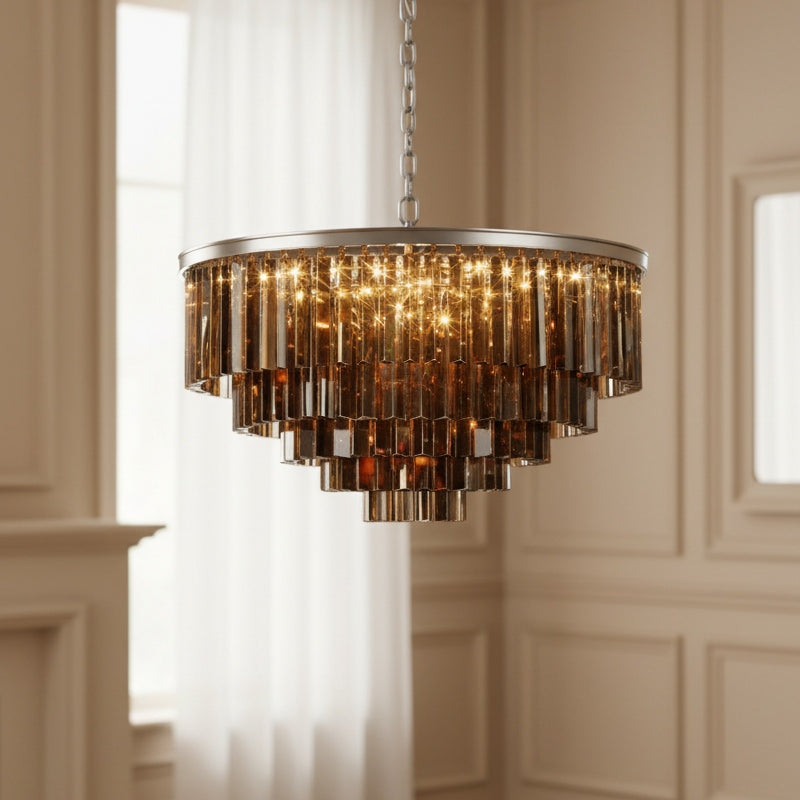 Aurevon Kristallen Prisma Metalen Frame Moderne Plafondkroonluchter voor Huis en Hotel