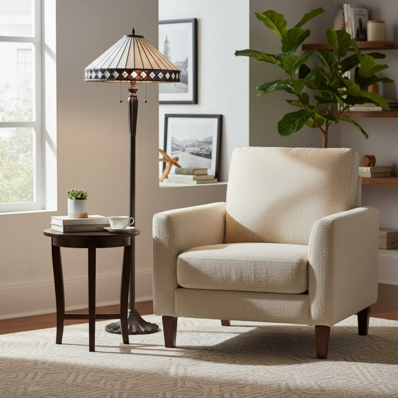 TiffStar kunstglas vloerlamp met sierlijke patroonlampenkap – staande lamp voor woonkamers