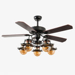 Cargar imagen en el visor de la Galería, Wood blade amber globe five-light ceiling fan