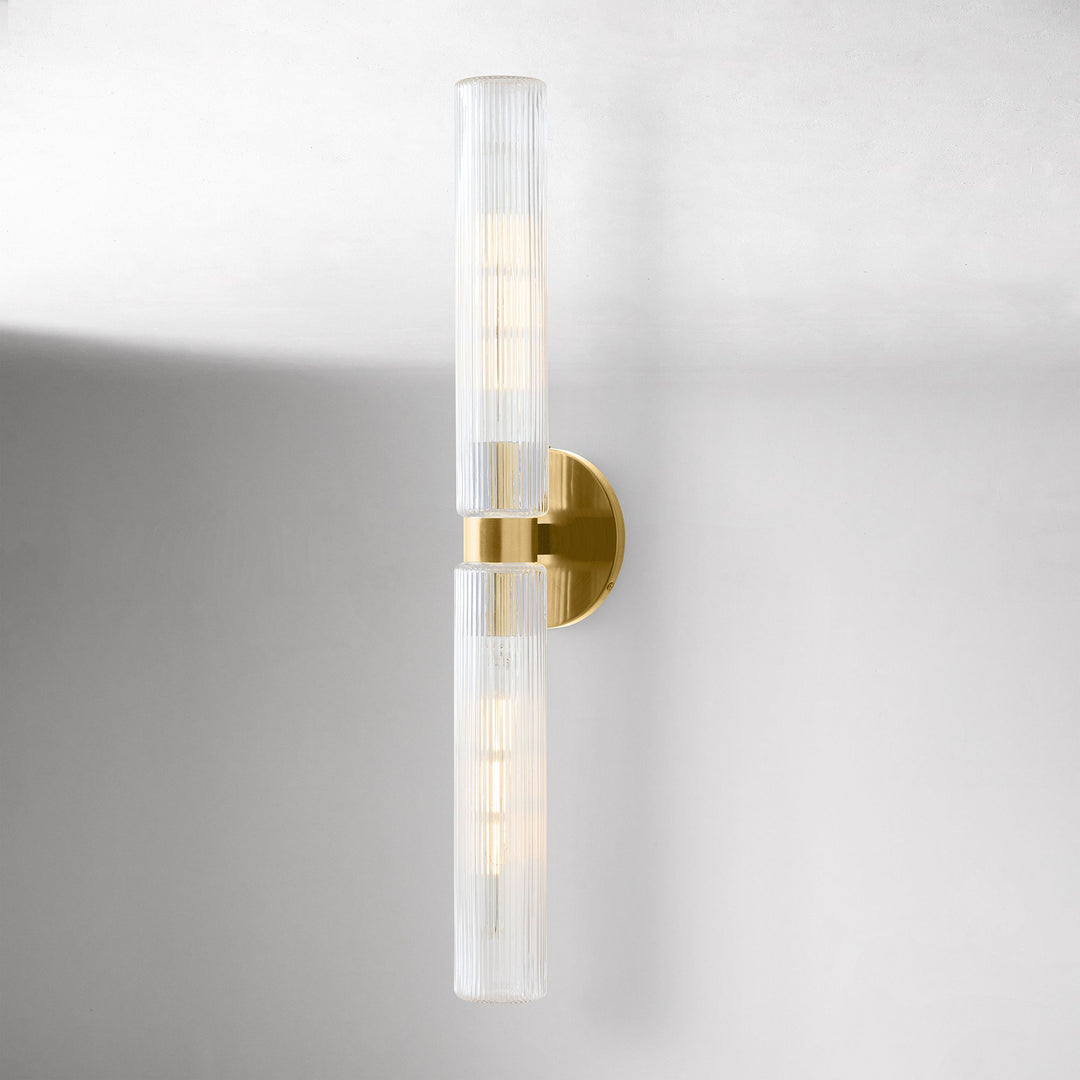 Rivora Modern Fluted Glass Wall Light - Double Short Indoor Outdoor Sconce