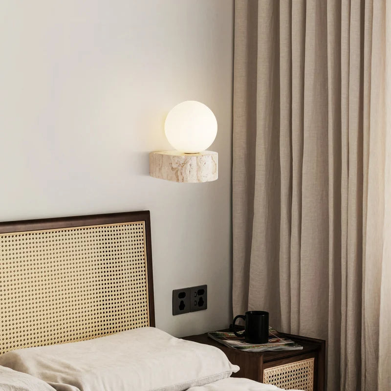 Travertijn hemisfeer wandlamp
