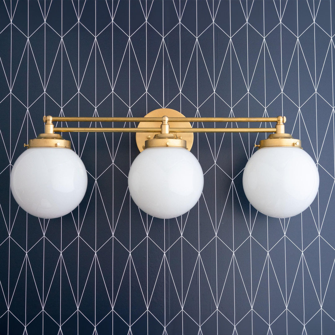 Glorica Glass Contemporary Vanity Light - 3 Light Globe Bathroom Fixture Opal Glass