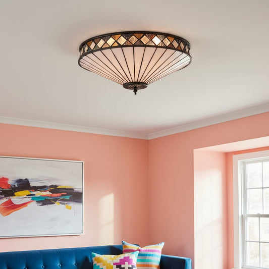 Plafonnier géométrique TF Fargo — Lampe en verre teinté Art Déco artisanale pour entrée