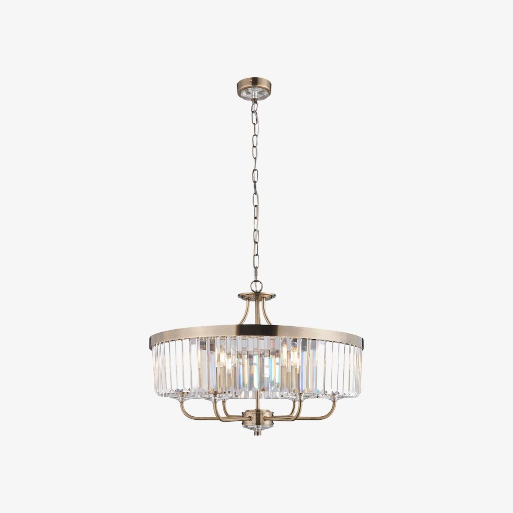 Suspension ronde Beveline 6 lumières - Abat-jours en verre taillé Cadre métallique élégant pour îlot de cuisine ou salle à manger