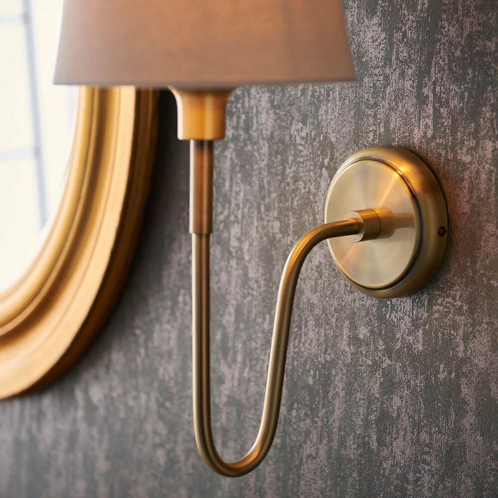 Ivoralux Tapered Fabric Wall Light – Modern Classic Curved Arm Sconce for Hallways or Bedrooms