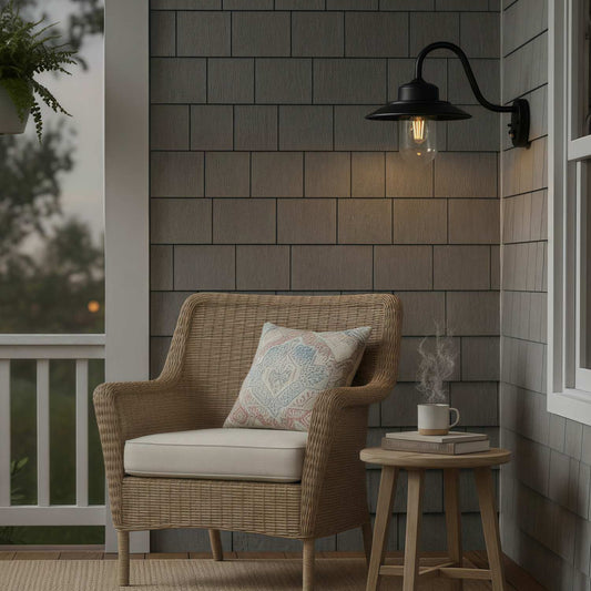 Lámpara de Pared Trevanta con Brazo Arqueado - Farol Sensor Pintado de Negro para Espacios Pequeños