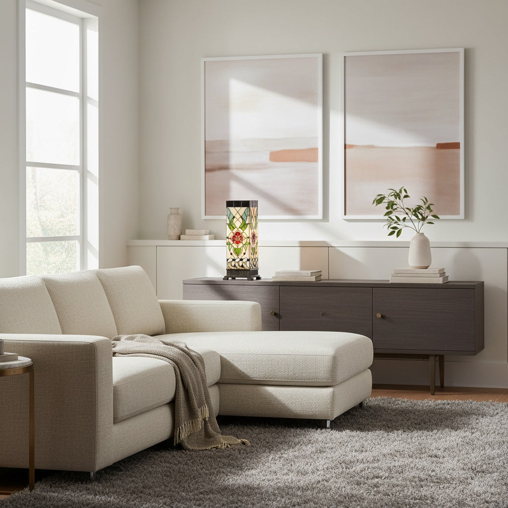 TF Angelique Art Nouveau glas-in-lood tafellamp - handgemaakt bloemmotief voor woonkamer