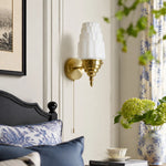 Cargar imagen en el visor de la Galería, Antique brass white glass wall light in a bedroom scene