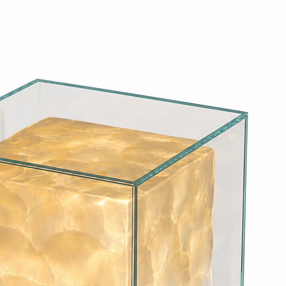 Beamira Mica and Shell Table Lamp - Modern Square Shade Accent Light for Bedroom