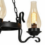 Afbeelding laden in galerijweergave, Close-up of hurricane glass shade socket holder and iron chandelier frame