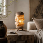 Bedroom styling scene with gathered linen style