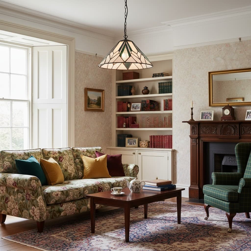 TF Astoria Tiffany Plafondhanglamp – Geometrisch Glasontwerp met Inkepingen voor Woonkamer