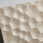 Cargar imagen en el visor de la Galería, Carved stone relief face detail on a square travertine wall lamp