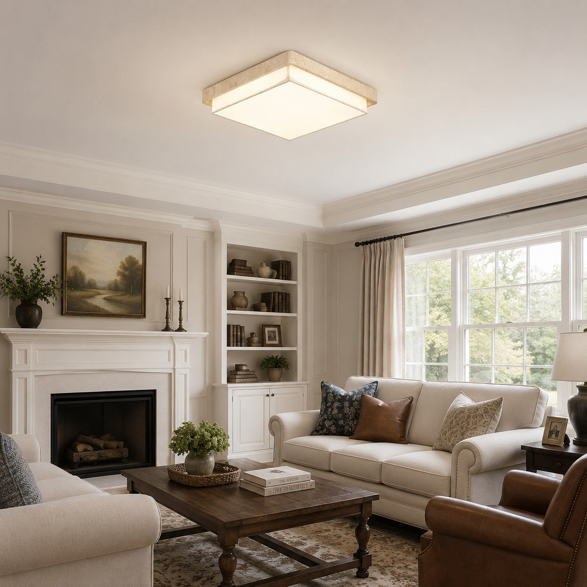 Travertine Fabric Flush Mount Ceiling Light