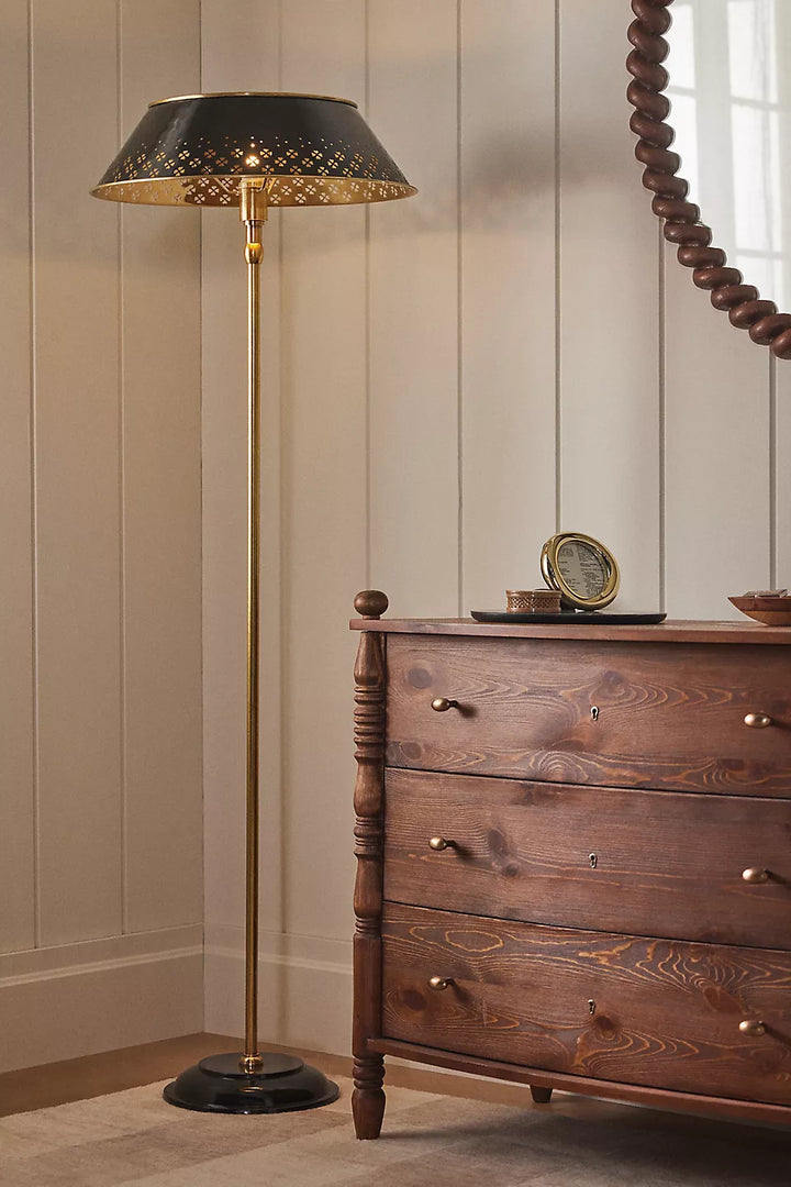 Auriglow geëmailleerde messing geperforeerde vloerlamp - space age stijl - woondecoratie