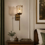 Cargar imagen en el visor de la Galería, Brass amber glass wall sconce above a console table