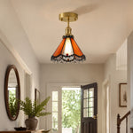 Cargar imagen en el visor de la Galería, Orange stained glass ceiling light in a hallway