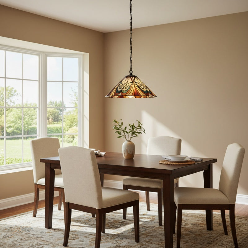 Suspension TF Hector – Luminaire décoratif en vitrail Art Nouveau pour salle à manger ou salon