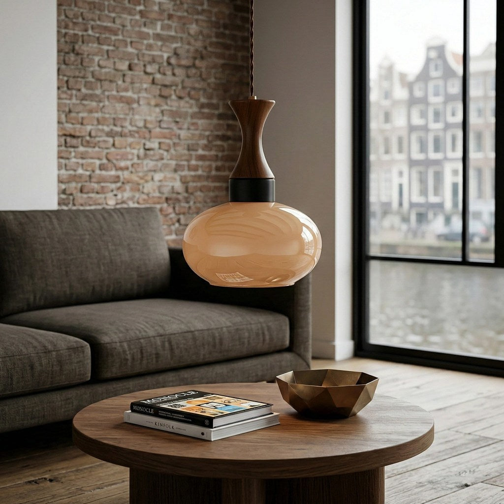 Velora Skandinavische Bauernhaus-Pendelleuchte mit Glasschirm – Modernes Plug-in-Design