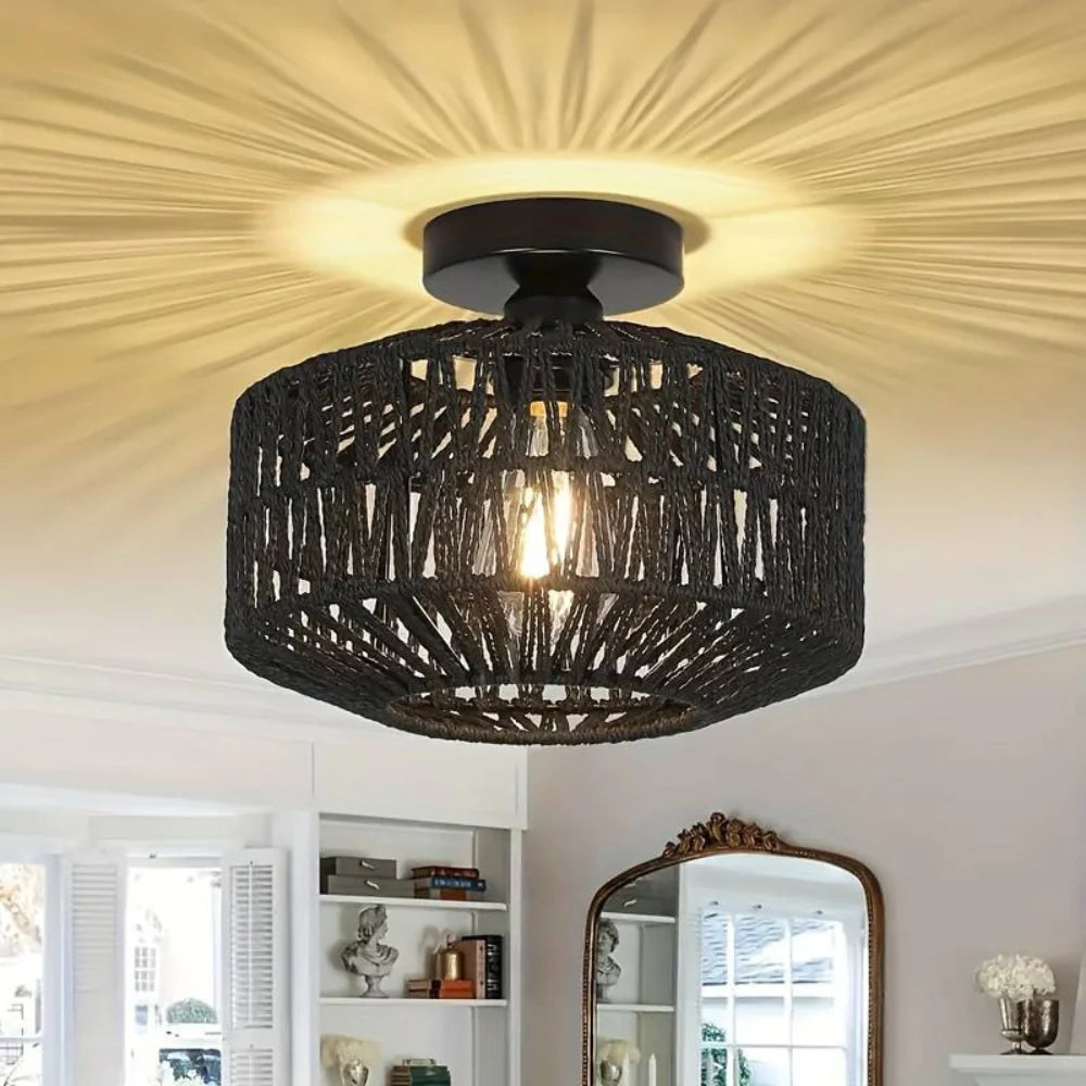 Woven Lantern Boho Radiance Rattan Ceiling Light