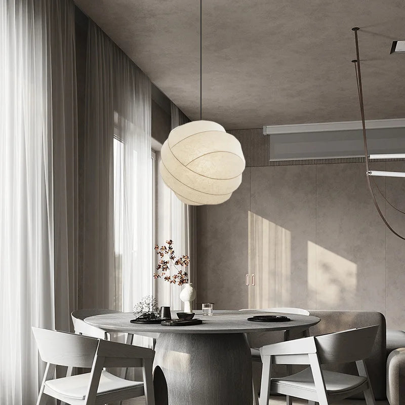 Lampada a Sospensione a Sfera in Seta Wabi Sabi Japandi