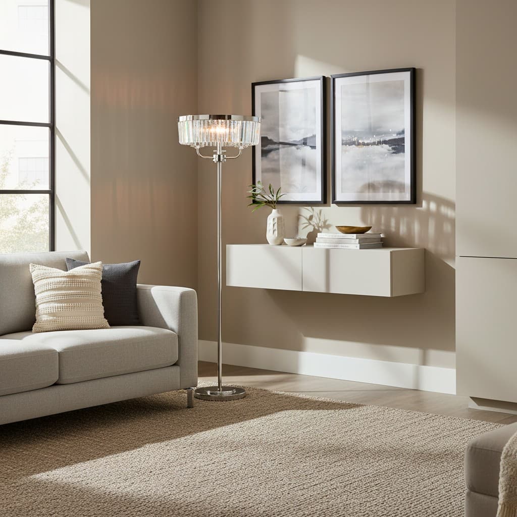 Beveline 3-licht ronde vloerlamp - facetrand glazen kapjes klassieke metalen afwerking voor woonkamers