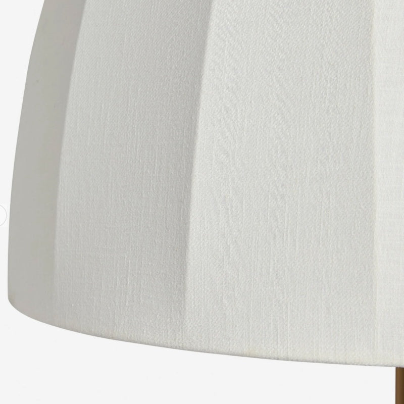 Vellaro mosiężna lampa podłogowa z abażurem z tkaniny – nowoczesne oświetlenie stojące do salonu lub sypialni