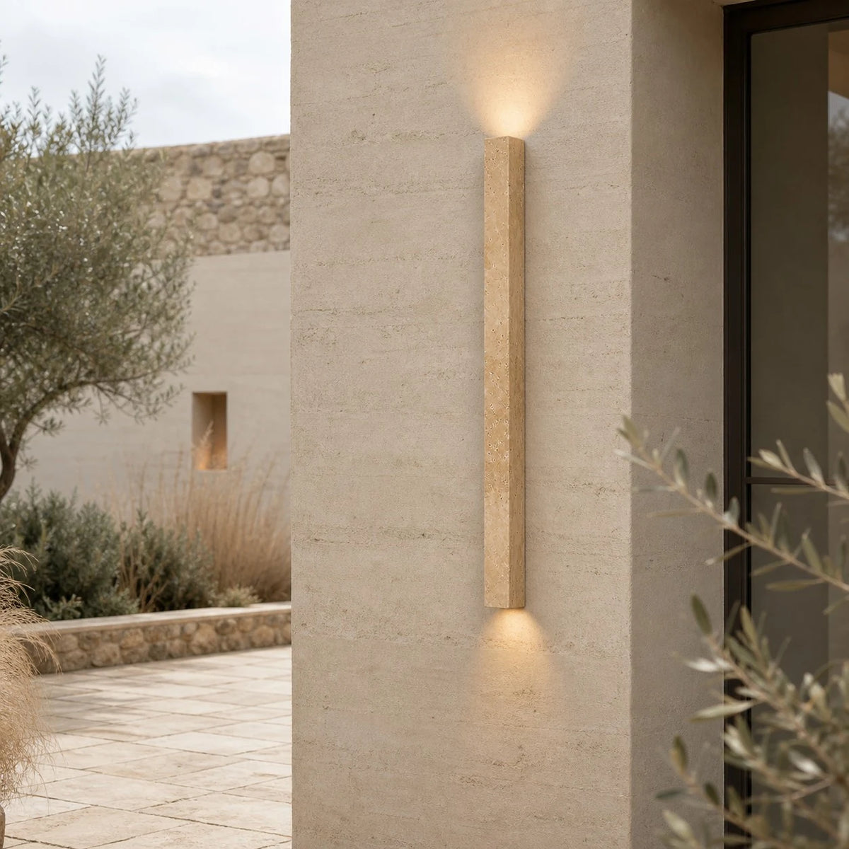 stone linear wall sconce scene