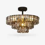 Afbeelding laden in galerijweergave, French vintage ripple glass chandelier with smoked glass
