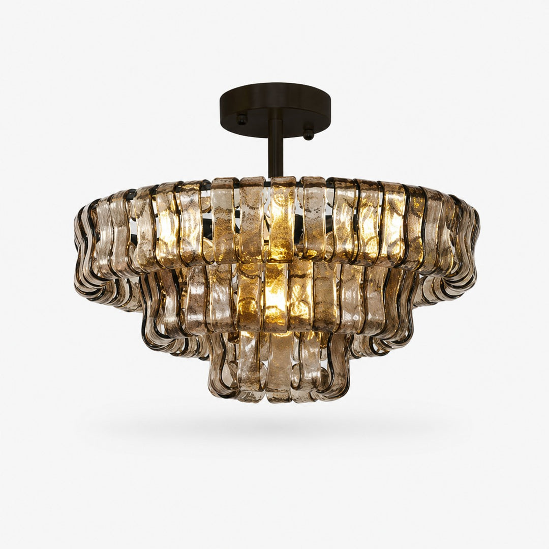 French vintage ripple glass chandelier with smoked glass