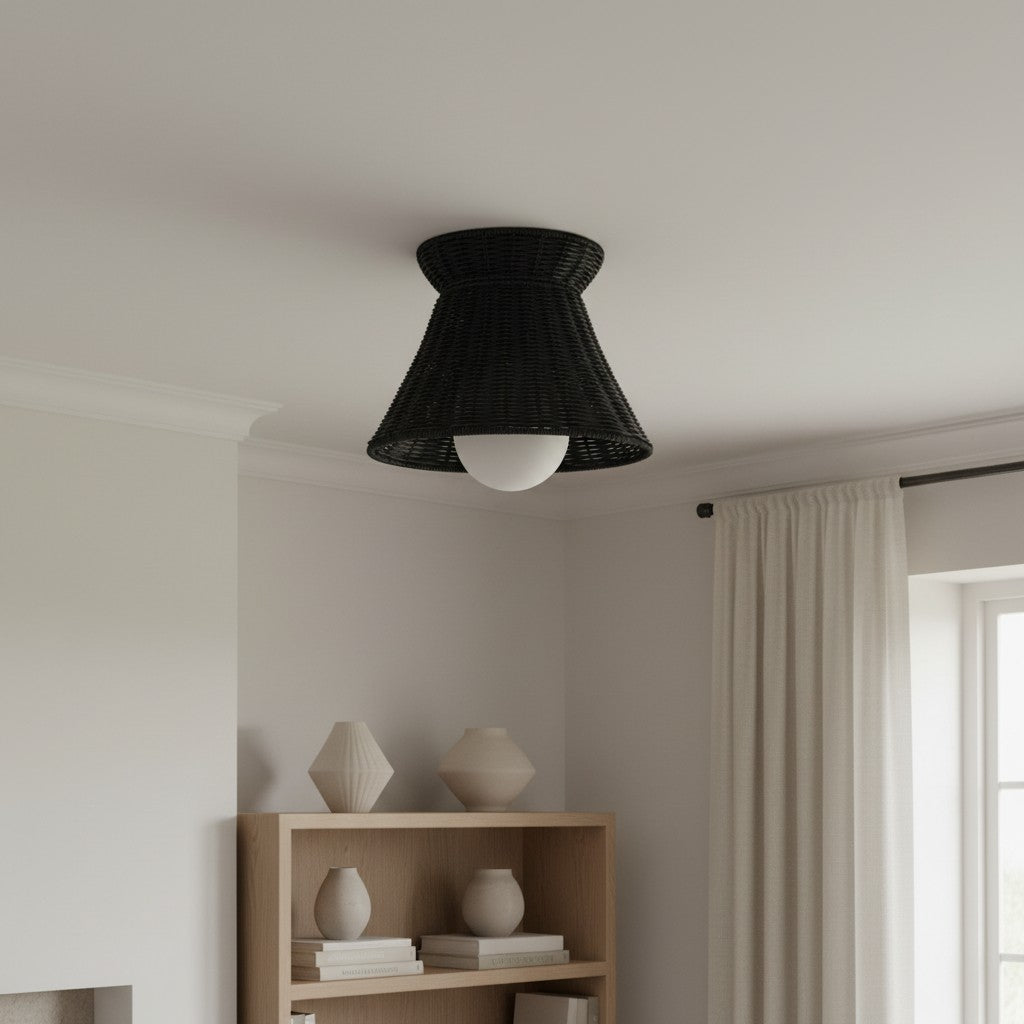 Wickara Lampa Sufitowa Natynkowa - Pleciona Organiczna Sylwetka - Lampa Sufitowa - Styl Boho z Rattanu - Do Salonu