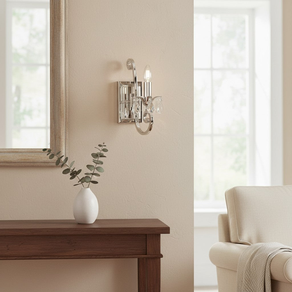 Talonis Kristal Accent Wandlamp – Gebogen Chroom Armontwerp voor Woon- en Halruimtes