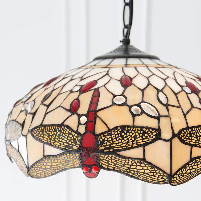 TF Dragonfly Blauwe Tiffany Plafondlamp – Art Nouveau Glas-in-Lood Hanglamp voor Woonkamer