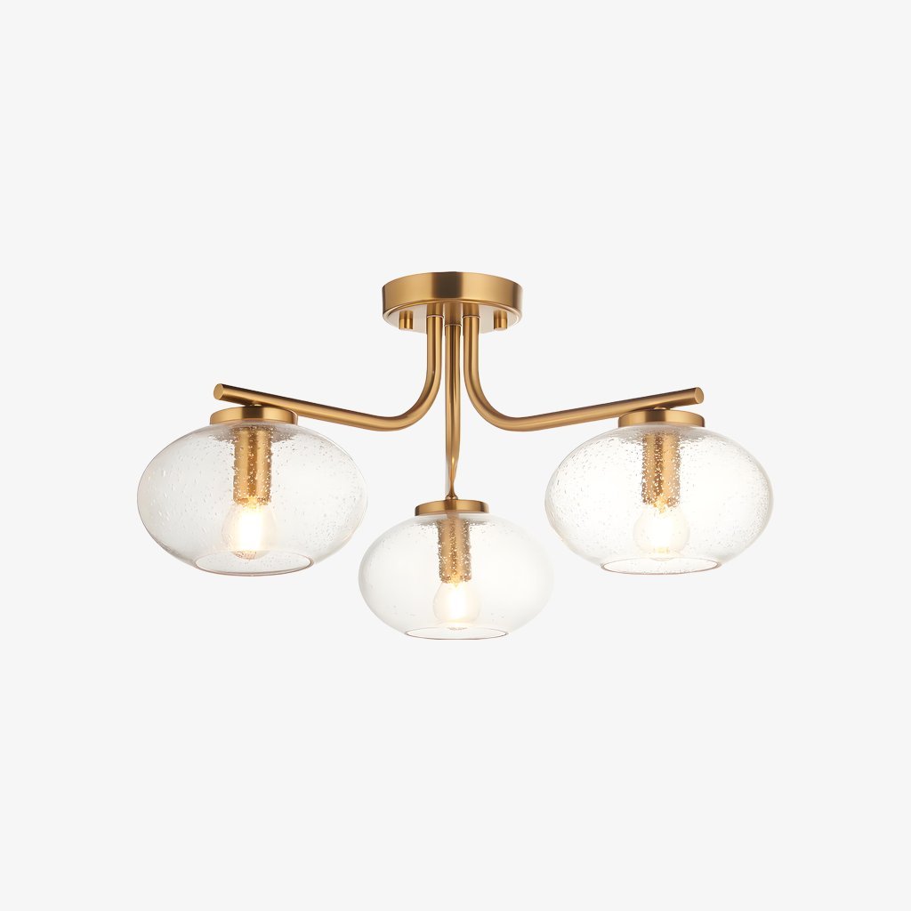 Bublaris Bubble-Glass Semi-Opbouw Plafondlamp - Gebogen Messing Armen voor Woonkamer of Gang