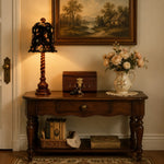 Afbeelding laden in galerijweergave, floral fabric and carved wood table lamp