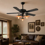 Cargar imagen en el visor de la Galería, Industrial Ceiling Fan Light with Wood or Iron Blades