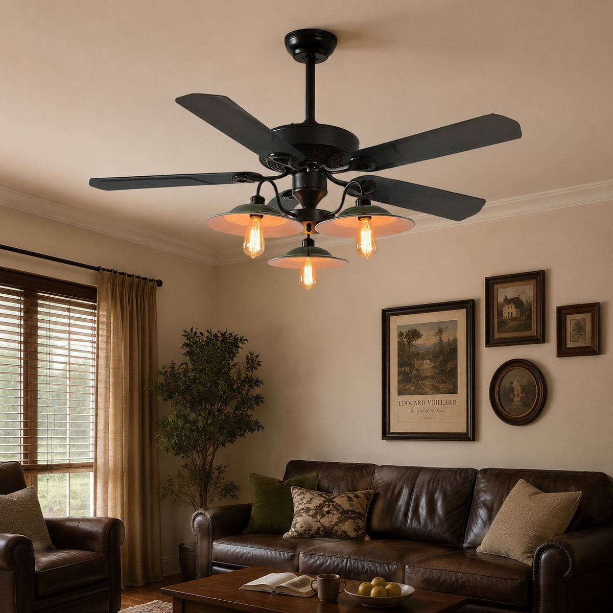 Industrial Ceiling Fan Light with Wood or Iron Blades