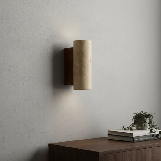 Slivara Natural Stone Backplate with Warm Amber Shade - Vintage Modern Slivara Wall Sconce for Living Room