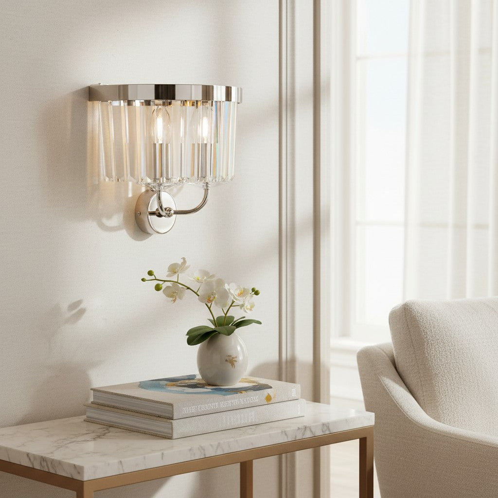 Beveline Facetgeslepen Heldere Glas Wandlamp - Klassieke metalen wandlamp voor hal en woonkamer