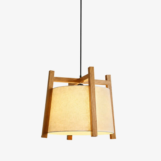 Natural wood finish fabric shade pendant light product view