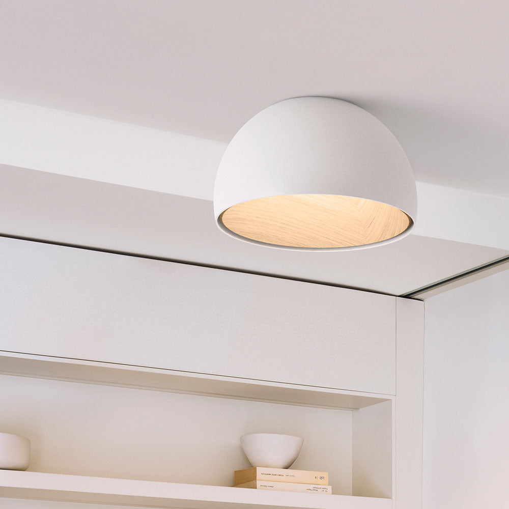 Lampe Plafonnier Duo – Luminaire Moderne en Bois Grain et Métal à Montage Affleurant pour Salon et Chambre