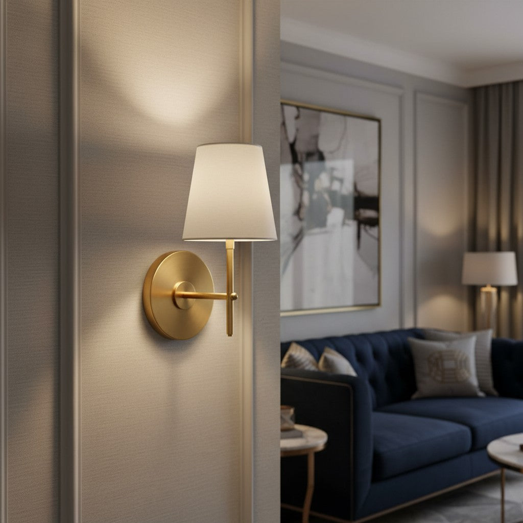 Vireli Brass Wall Sconce in Mid-Century Style for Bedroom & Hallway