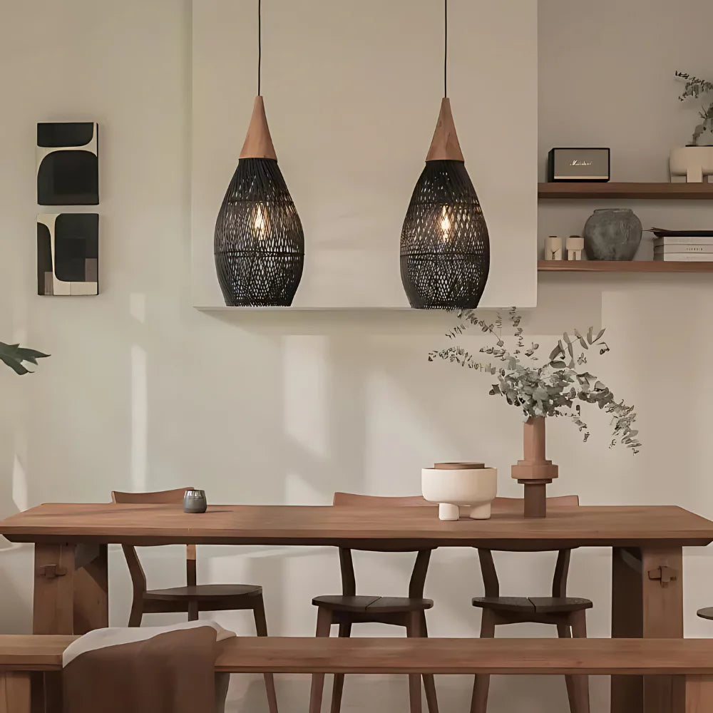 Ręcznie wykonana lampa wisząca z tapiserii rattanu