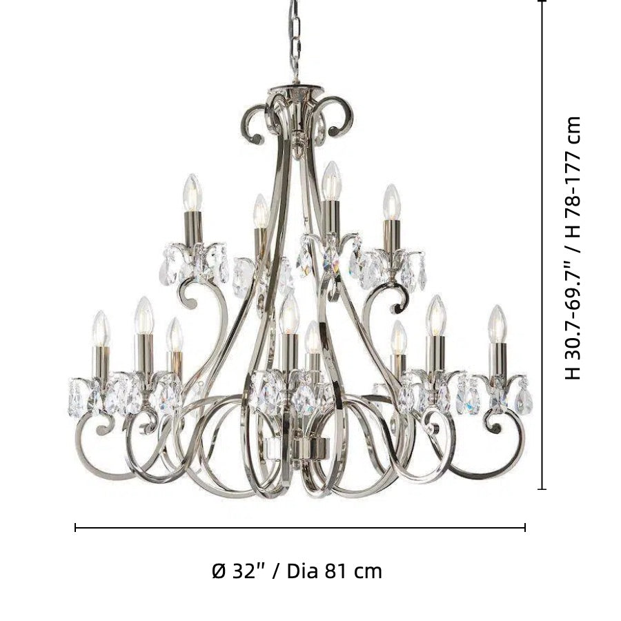 Talonis Kristall-Kronleuchter - Traditioneller Kerzenstil aus Messing und Nickel für Wohnzimmer und Esszimmer