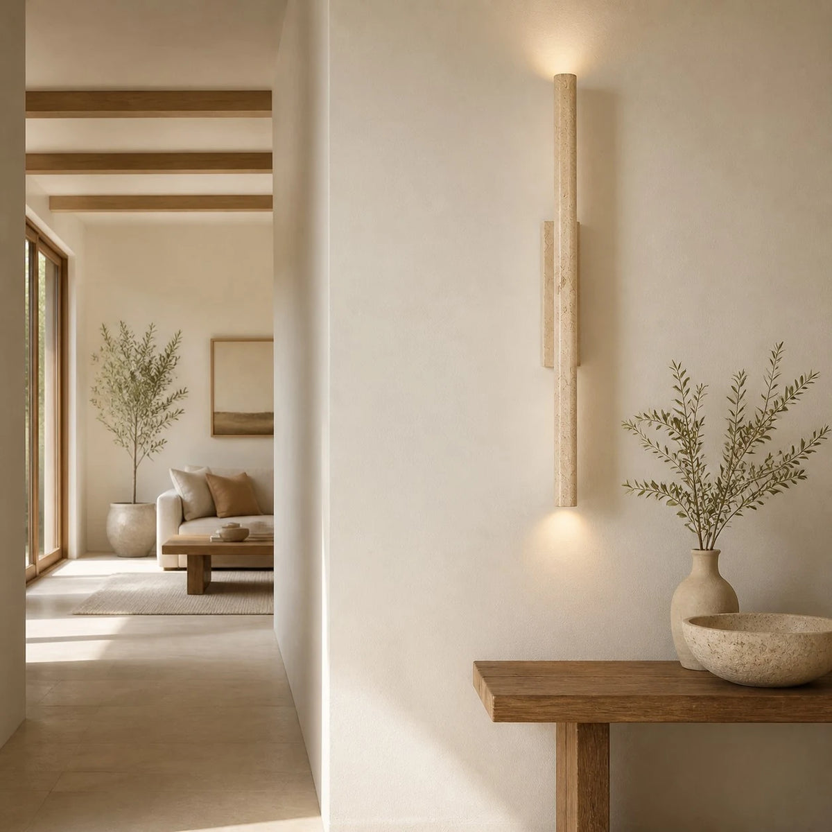 stone linear wall sconce scene