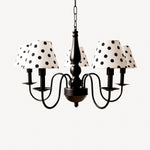 Cargar imagen en el visor de la Galería, Five-light black chandelier with cream polka dot fabric shades