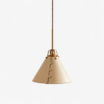 Cargar imagen en el visor de la Galería, Leather cone pendant light with brass hardware and brown cord